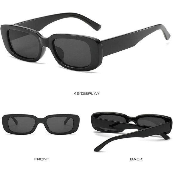 Trendy Rectangle Black+white Sunglasses Women Men Retro Square Fashion Shades - Picture 4 of 5